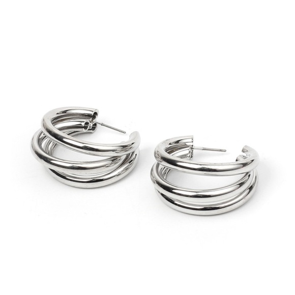 NEW Silver Multi-layer Hoop Earrings - Picture 6 of 6